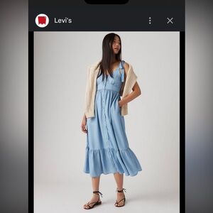 Levi’s Katherine maxi dress Blue denim tie shoulder pearl button dress XL